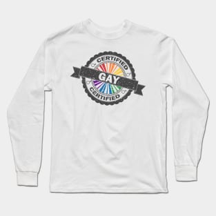 Certified Gay Pride Seal of Approval with Rainbow Flag Background Long Sleeve T-Shirt